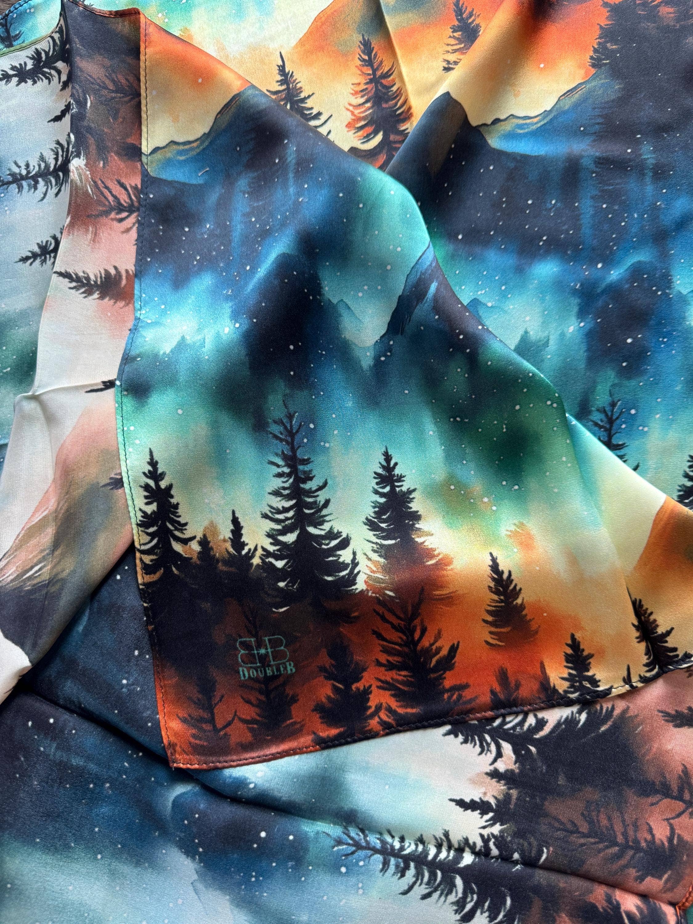 Double B Wild Rags - Wholesale Scarf - Women's - 100% Silk Wild Rag Aurora Borealis Northern Lights in the Mountains by Double B Wild Rags3