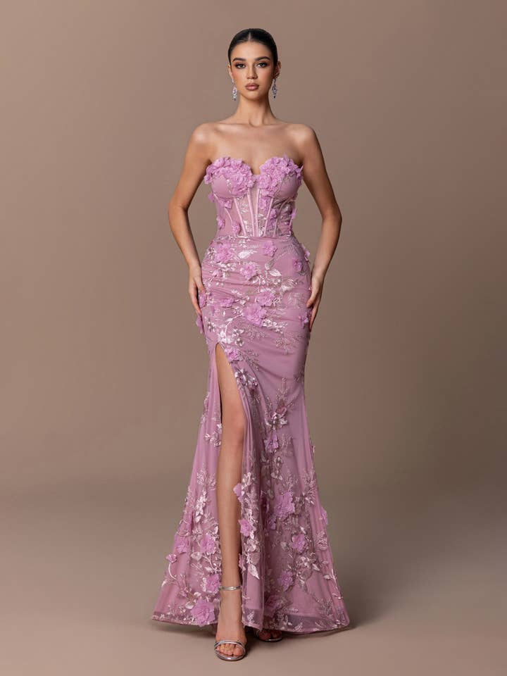 5283 - Flower Embossed Sequin Dress for wholesale by ILY From