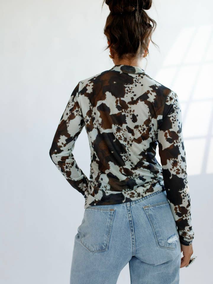 The Front Porch Label - Wholesale Blouse - Women's - Brown Cowhide Sheer Mock Neck Top5