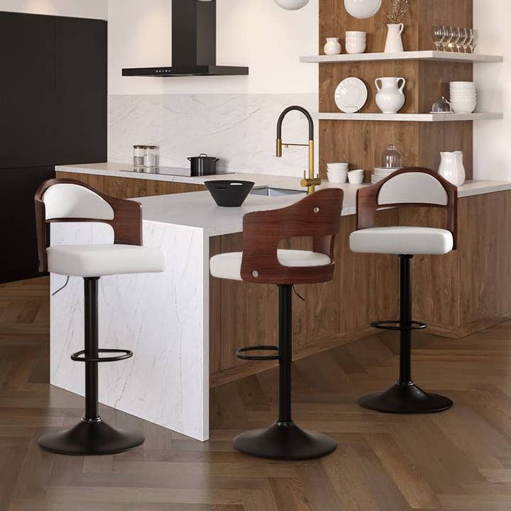 BlakOutlet - Wholesale Stool - Set of 2 Wooden Barstools PU Leather Upholstered Bar Chairs13