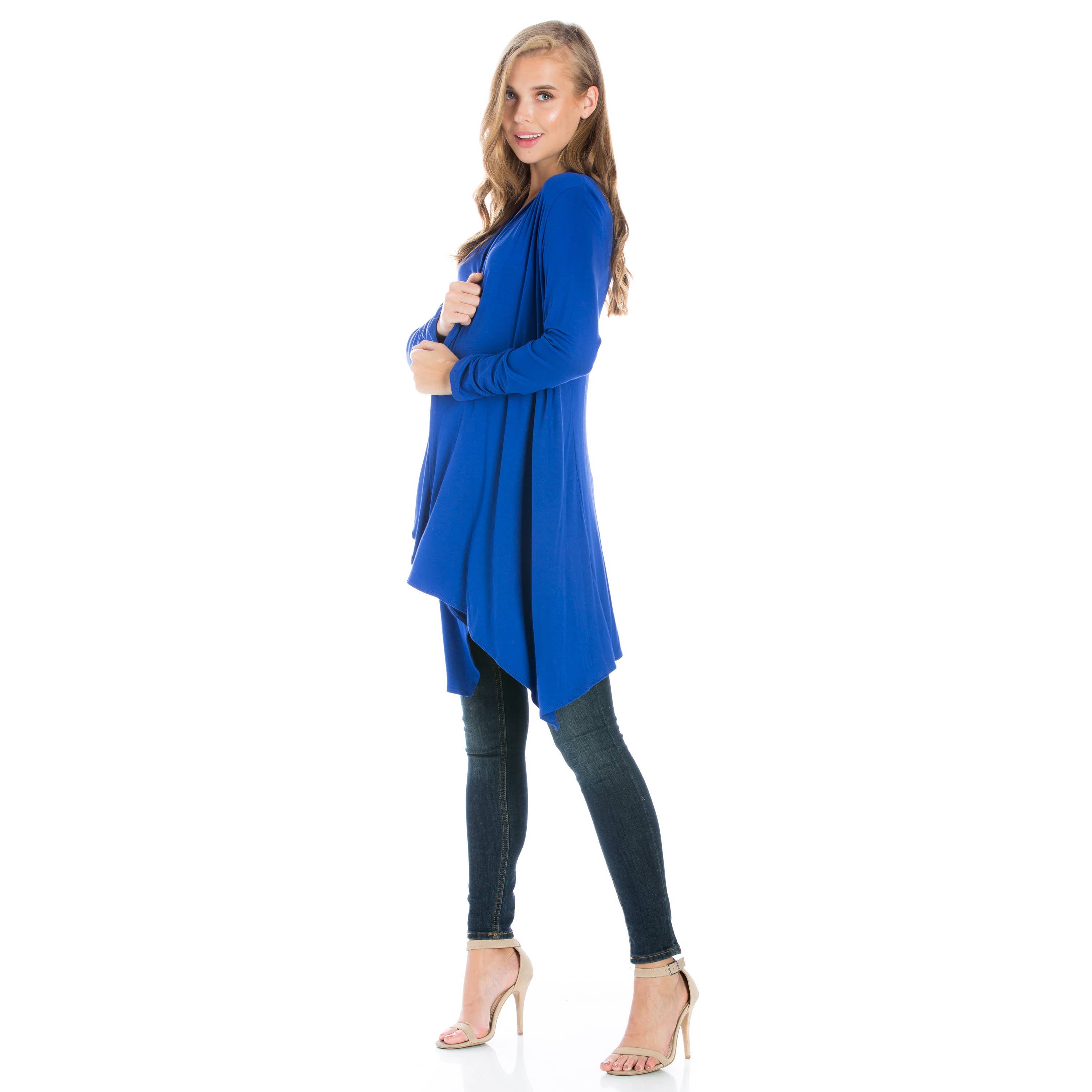 Azules Clothing – Großhandel Strickjacke – Damen – AJK-3006RS Langärmeliger Cardigan mit offenem Vorderteil und Wasserfallausschnitt9