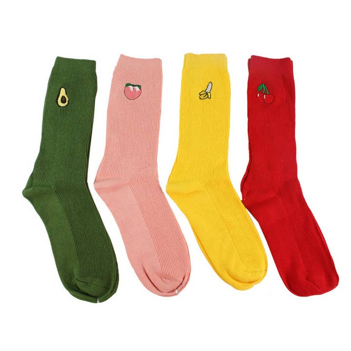 FRUIT EMBROIDERY PATTERN STOCKINGS CREW SOCKS_CWAH1116 for wholesale by ACCITY