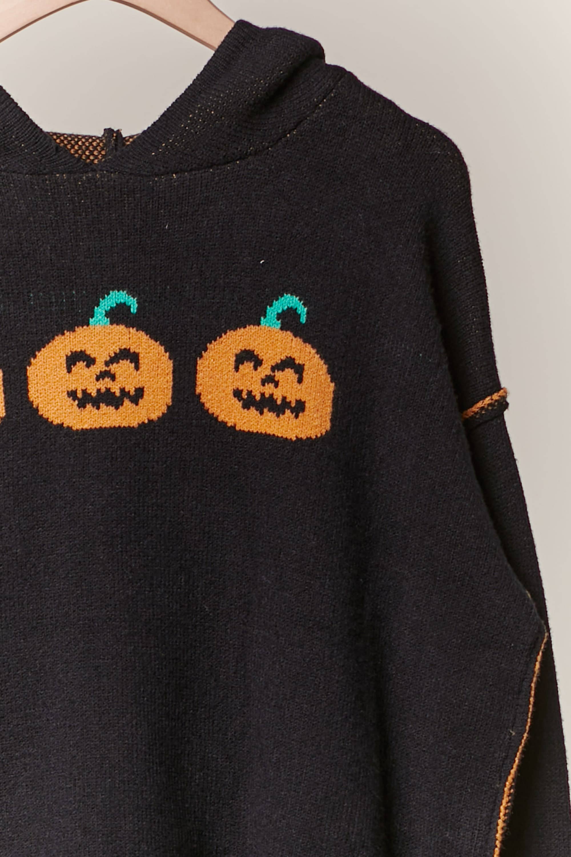Black Hooded Halloween Sweater with Jaco O Embroidery for wholesale on Faire8