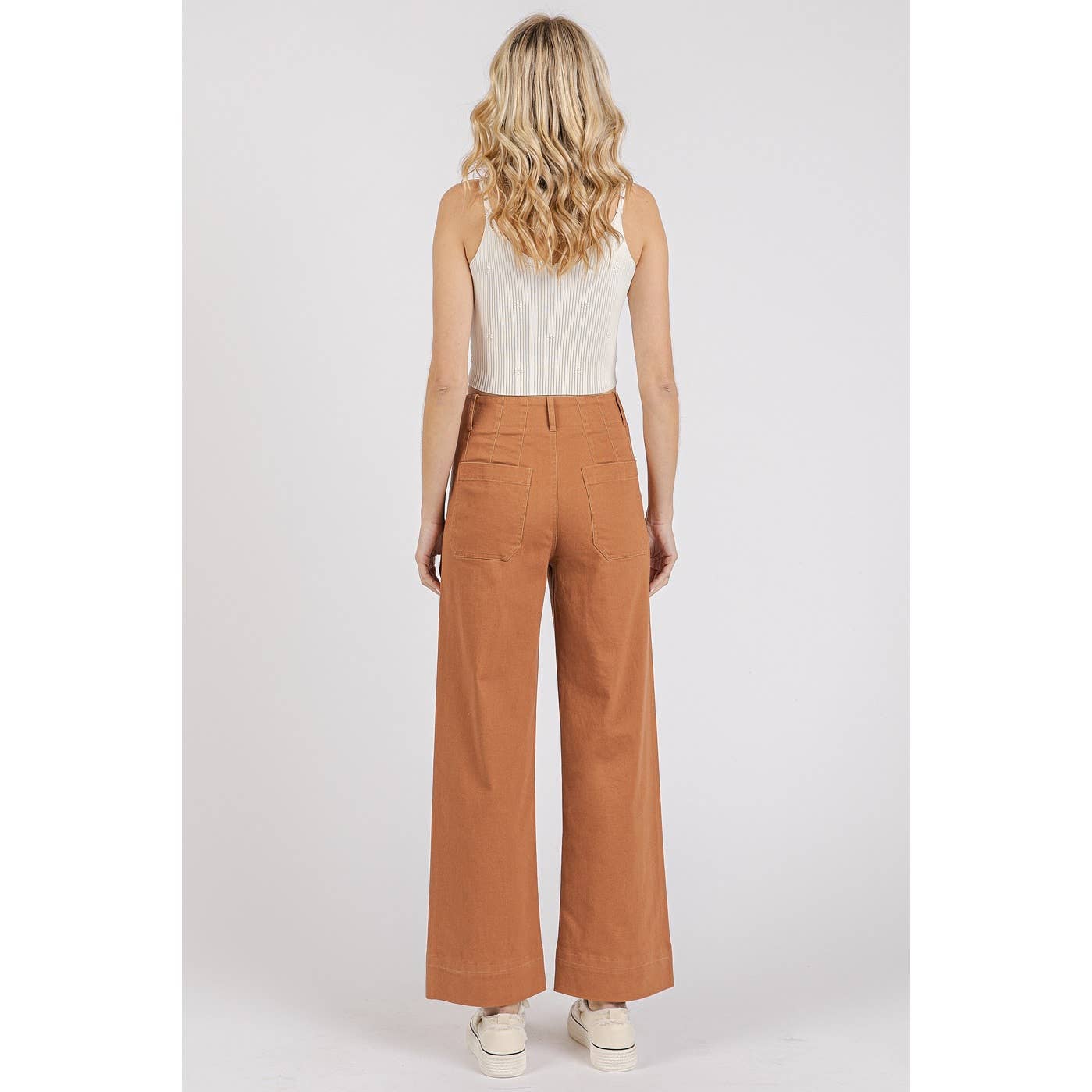 mittoshop - Wholesale Pants - Women's - TWILL PATCH POCKET HIGH RISE WIDE LEG PANTS23