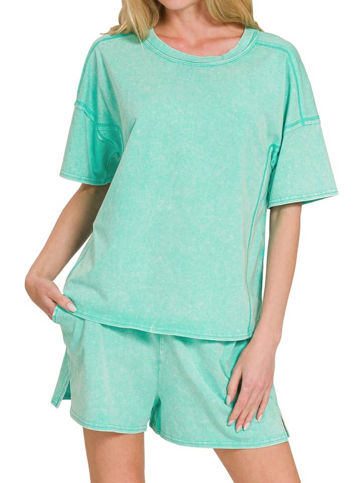 Acid Washed Short Sleeve Tee And Shorts Set for wholesale by Vanilla Monkey