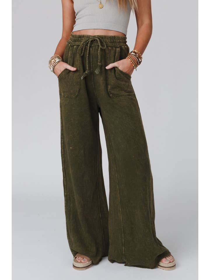 Three Bird Nest - Wholesale Pants - Women's - Relaxing Robin Wide Leg Pant - New Olive4