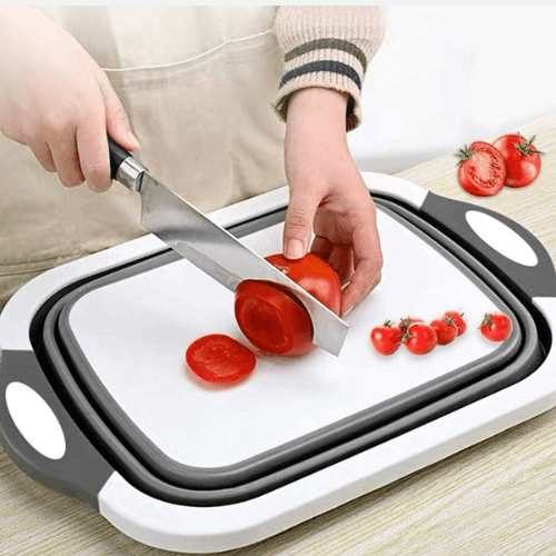 AccessCuisine – Großhandel Schneidebretter – 4-1 Zusammenklappbares Schneidebrett, Abtropfsieb, Waschbecken2