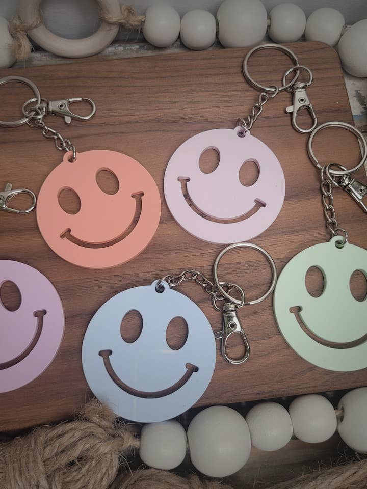 Acrylic Smiley Keychains for wholesale by MK Lovely Boutique