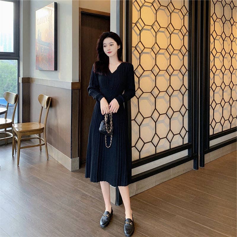 Marayn - Wholesale Dress - Women's - HighWaisted Knit Dress Chic Korean Style for Fall20