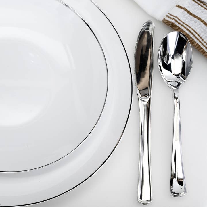 Crown Display - Wholesale Table Spoon (Cutlery) - Exquisite Classic Silver Plastic Spoons - 20 Count