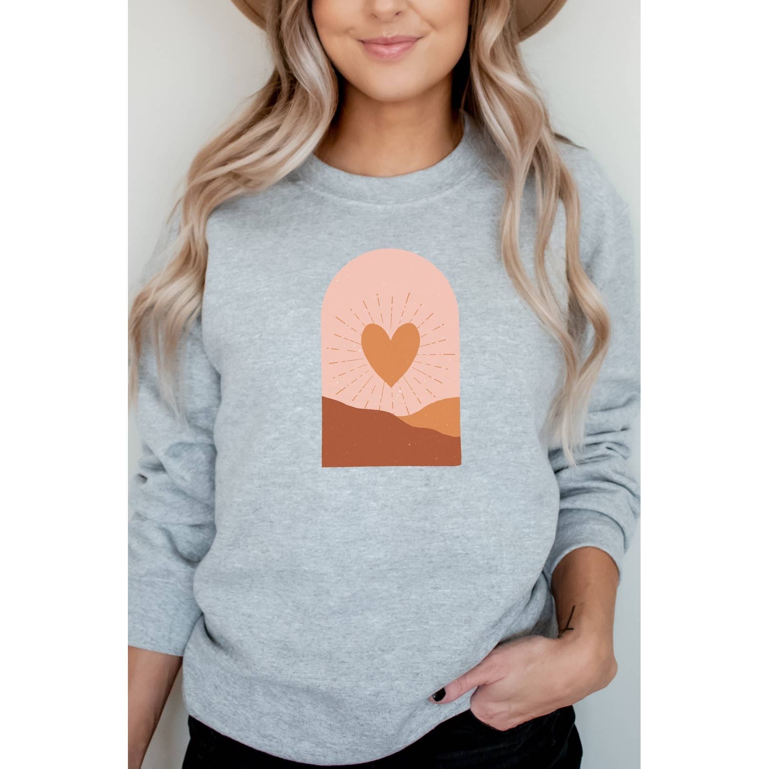 Kissed Apparel - Wholesale Graphic Sweatshirt - Women's - Boho Heart Sunrise Valentine Graphic Sweatshirt0