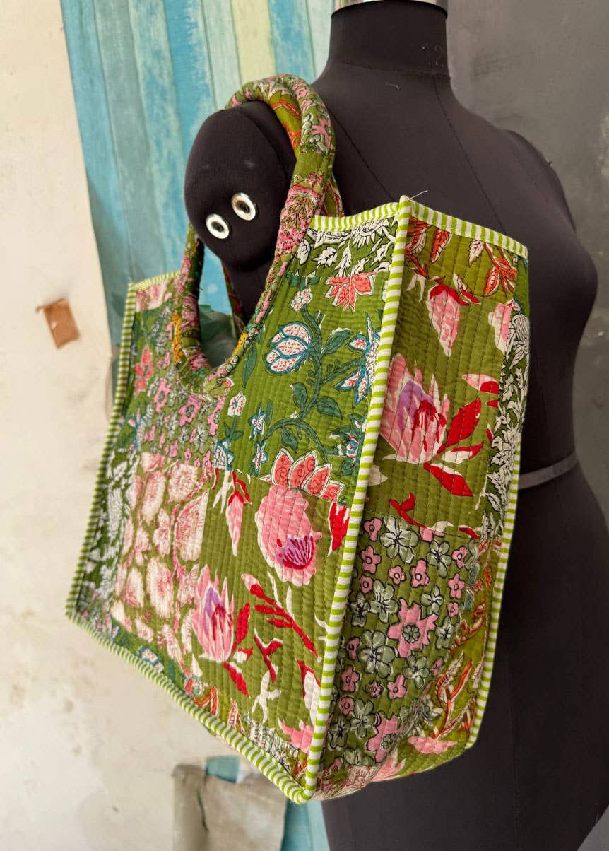 bhavnas boutique - Wholesale Tote Bag - Women's - Block Printed Bag Patchwork Shopping Bag Quilted Cotton Bags3