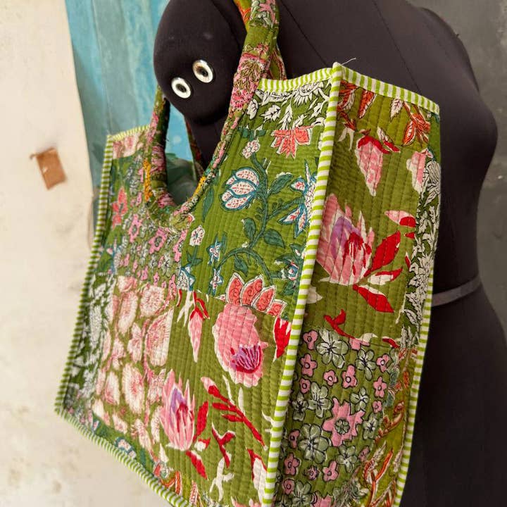 bhavnas boutique - Wholesale Tote Bag - Women's - Block Printed Bag Patchwork Shopping Bag Quilted Cotton Bags3