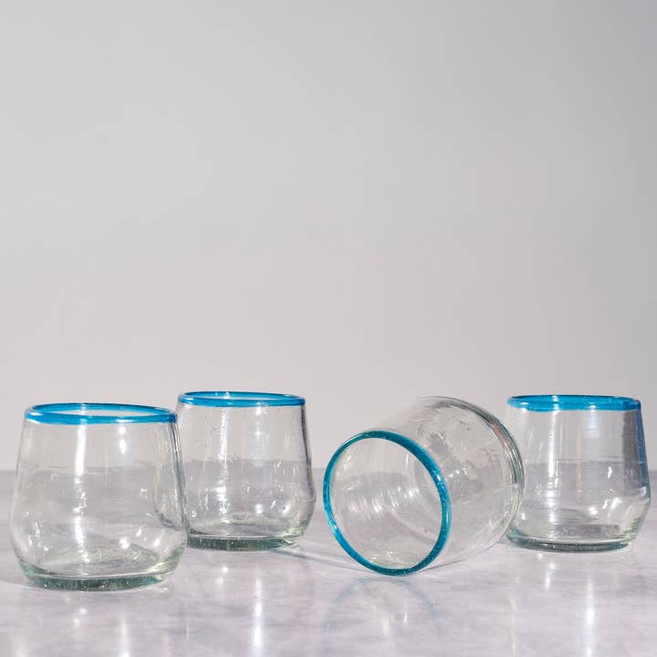 Sobremesa - Wholesale Wine Glass - Aqua Rim Roly Stemless Wine Glass | Barware | Glassware2