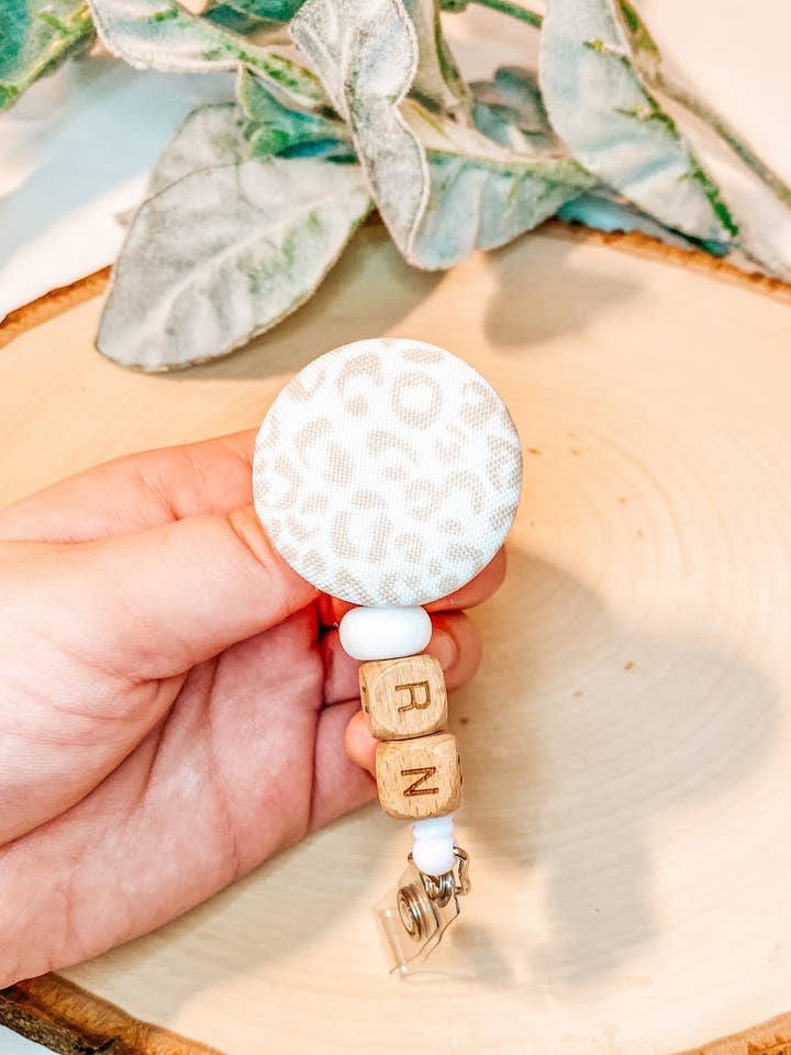 Registered Nurse (RN) Nude Leopard Badge Reel for wholesale by The Crafting Junkie Ga