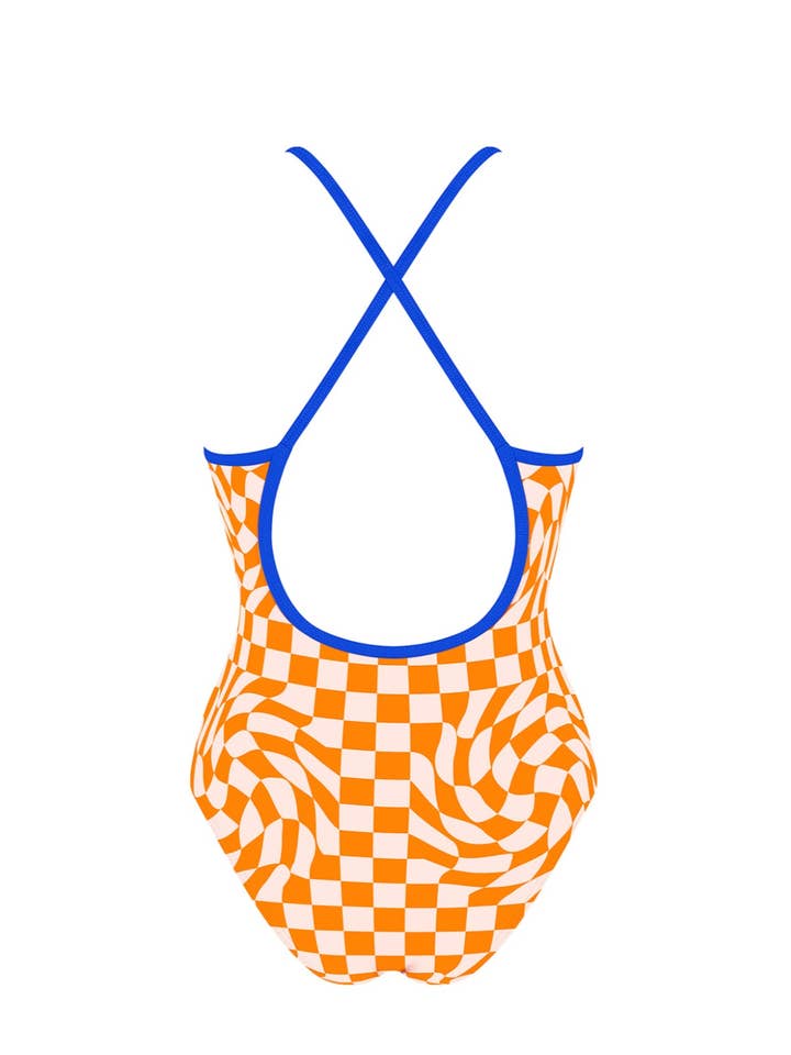 Chlamys Varia by MrMiss - Wholesale Swim Shorts - Women’s - Chlamys Varia Swimsuit-Orange Checkerboard1