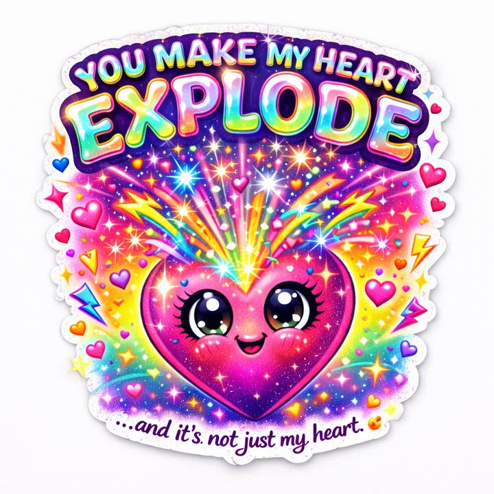 You Make My heart explode Valentine's Day Waterproof Sticker for wholesale by Lyrical River Designs