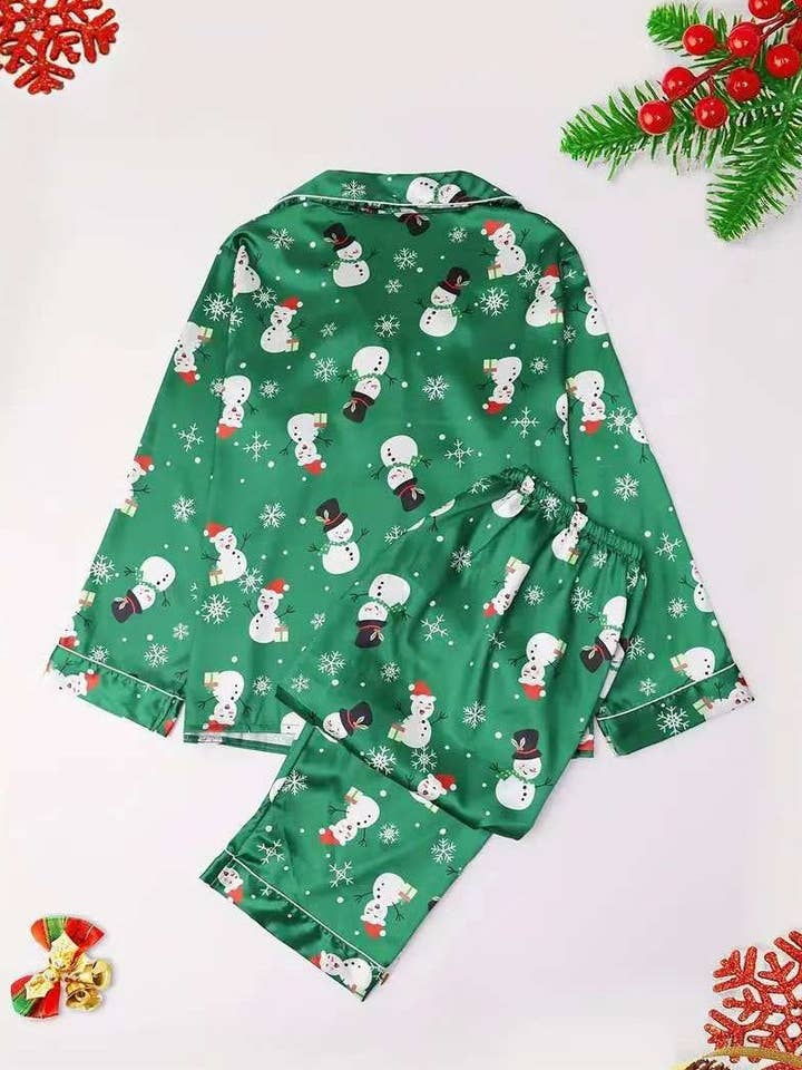 DE VAVE - Wholesale Sleepwear Set - Women's - Christmas Pattern Satin Pajama Set