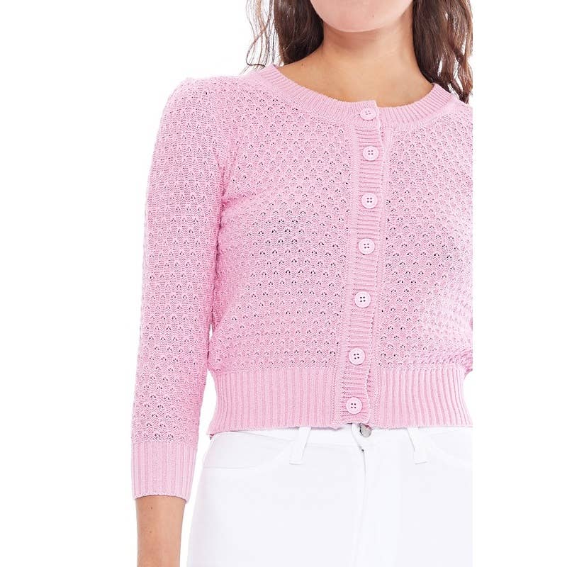 Mak – Engroshandel Cardigan - Dame – Mak 3/4-ærmet kort strikket cardigan med rund hals MK351497