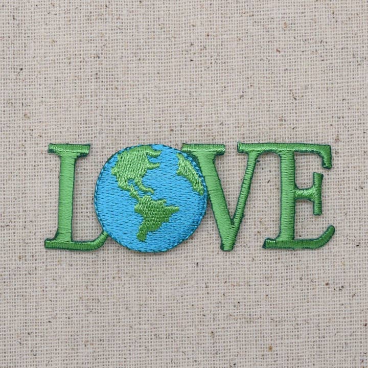 Planet Earth - LOVE - Iron on Applique - Embroidered Patch for wholesale by Wholesale Applique
