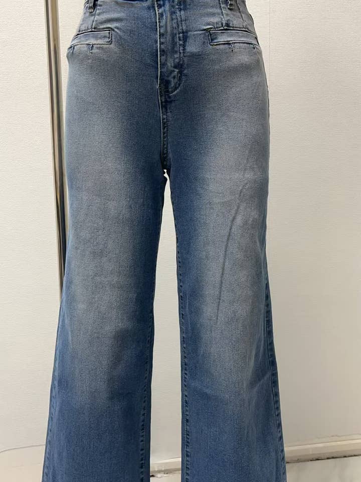 Blue High Waisted Wide Leg Long Pants for wholesale on Faire1