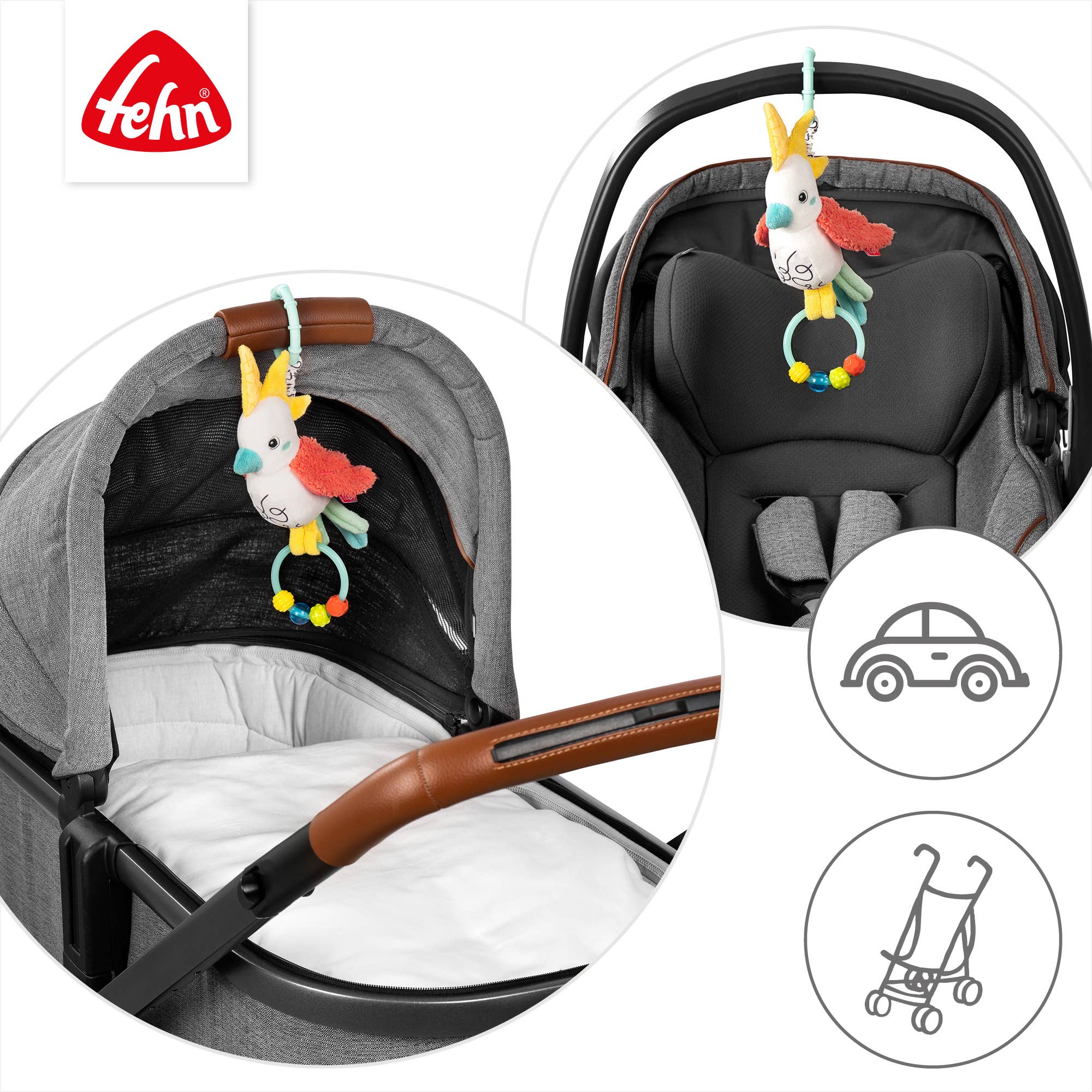 Fehn – Chocalho suspenso - Bebé por atacado – Pássaro cantador - brinquedo para habilidades motoras com anel de pérolas3