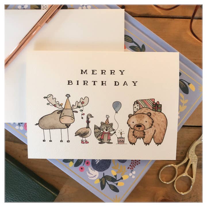 Birthday – “Merry Birthday” Winter Animals Seasonal Card for wholesale by kenziecards