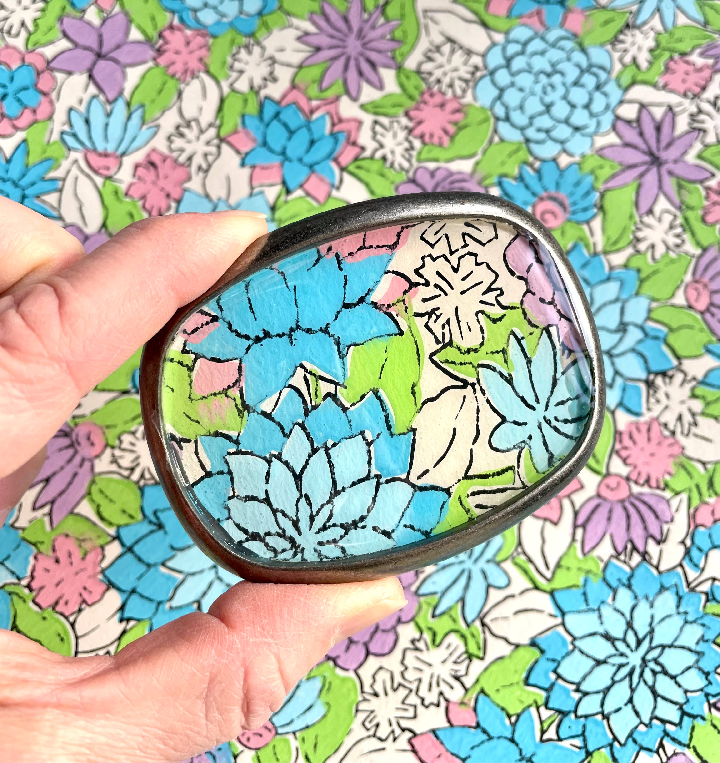 joeyfivecents - Vente Boucle de ceinture – femme - Boucle de ceinture, pastels - fleurs vintage, preppy, rose+vert1