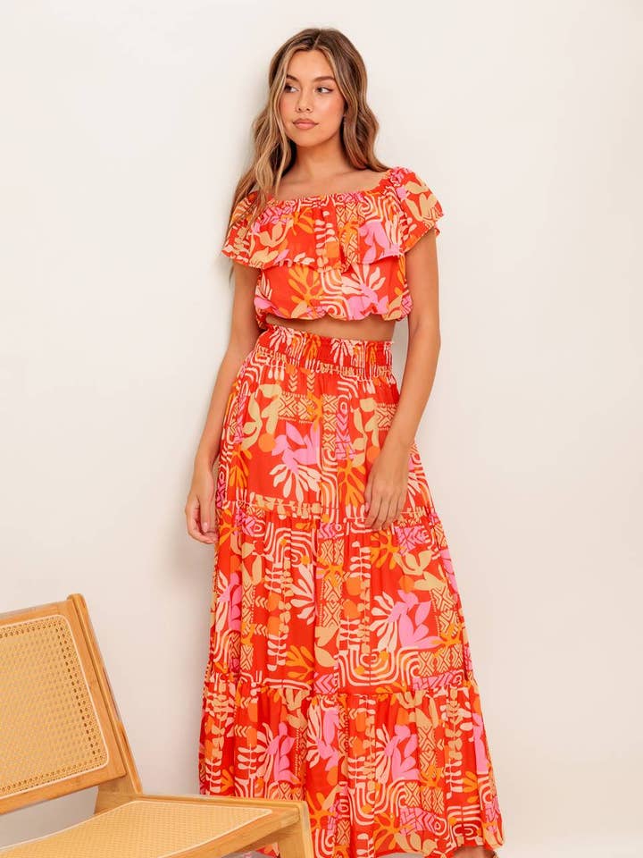 Conjunto de top y falda tejidos estampados - IT13658-SET para venta al por mayor de FLYING TOMATO