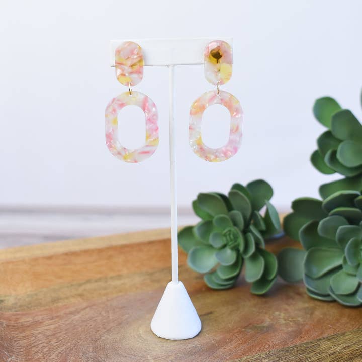 Zara Pink Marble Clip-On Dangle Earrings for wholesale by Lauren Lane