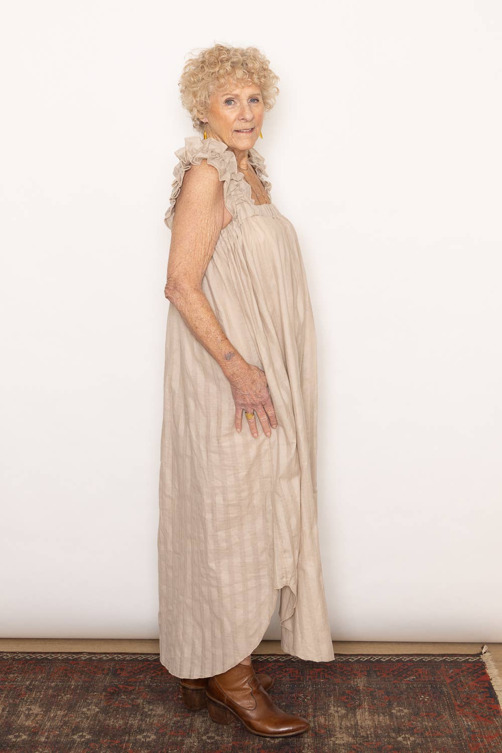 Beige Eyelet Story Ruffle Dress  for wholesale on Faire2