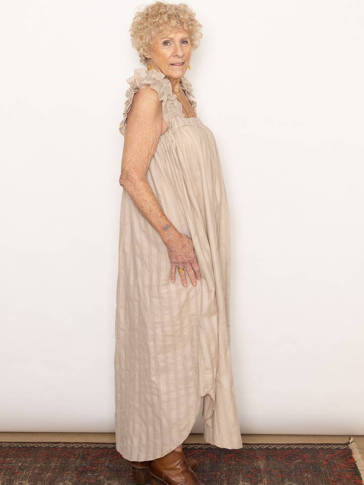 Beige Eyelet Story Ruffle Dress for wholesale on Faire2