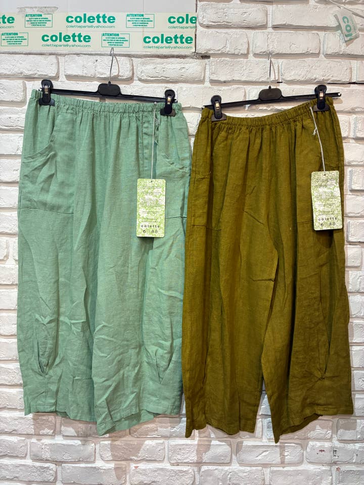 la maison des fibres naturelles - Wholesale Pants - Women's - wide linen trousers 6353 +size 100% linen made in Italy