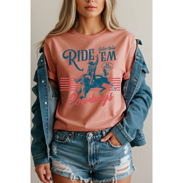 Rijd ze Cowboy Korte Mouw T-shirt voor wholesale door Amused by Blue