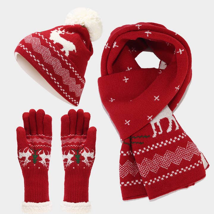CHRISTMAS HAT SCARF GLOVES THREE PIECE SET_CWAH1595 for wholesale by ACCITY