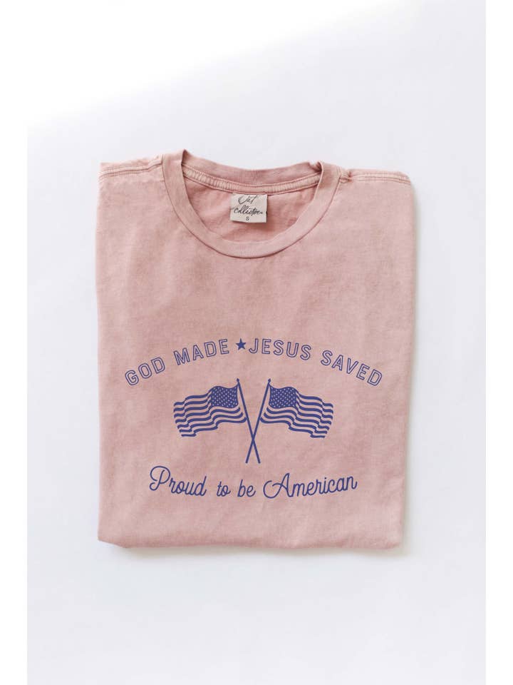 OAT COLLECTIVE - Vente T-shirt sérigraphié – femme - Haut graphique en tissu minéral délavé GOD MADE1