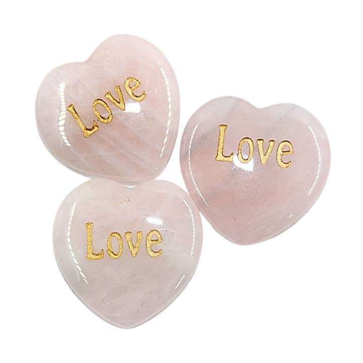 Rose Quartz Heart with "Love" for wholesale by Earths Elements Wholesale