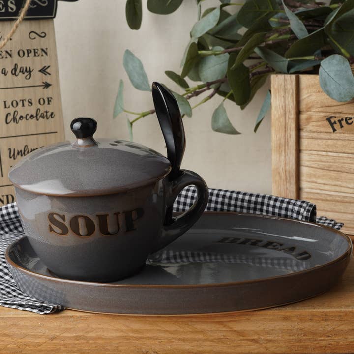 Grey Soup Bowl and Bread Plates for wholesale by CGB Giftware