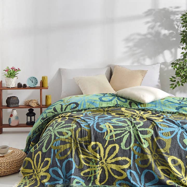 Kikoya – Cobertor de cama por atacado – Colcha de Flores Manta de Musselina Cobertura de Cama de Algodão Floral2