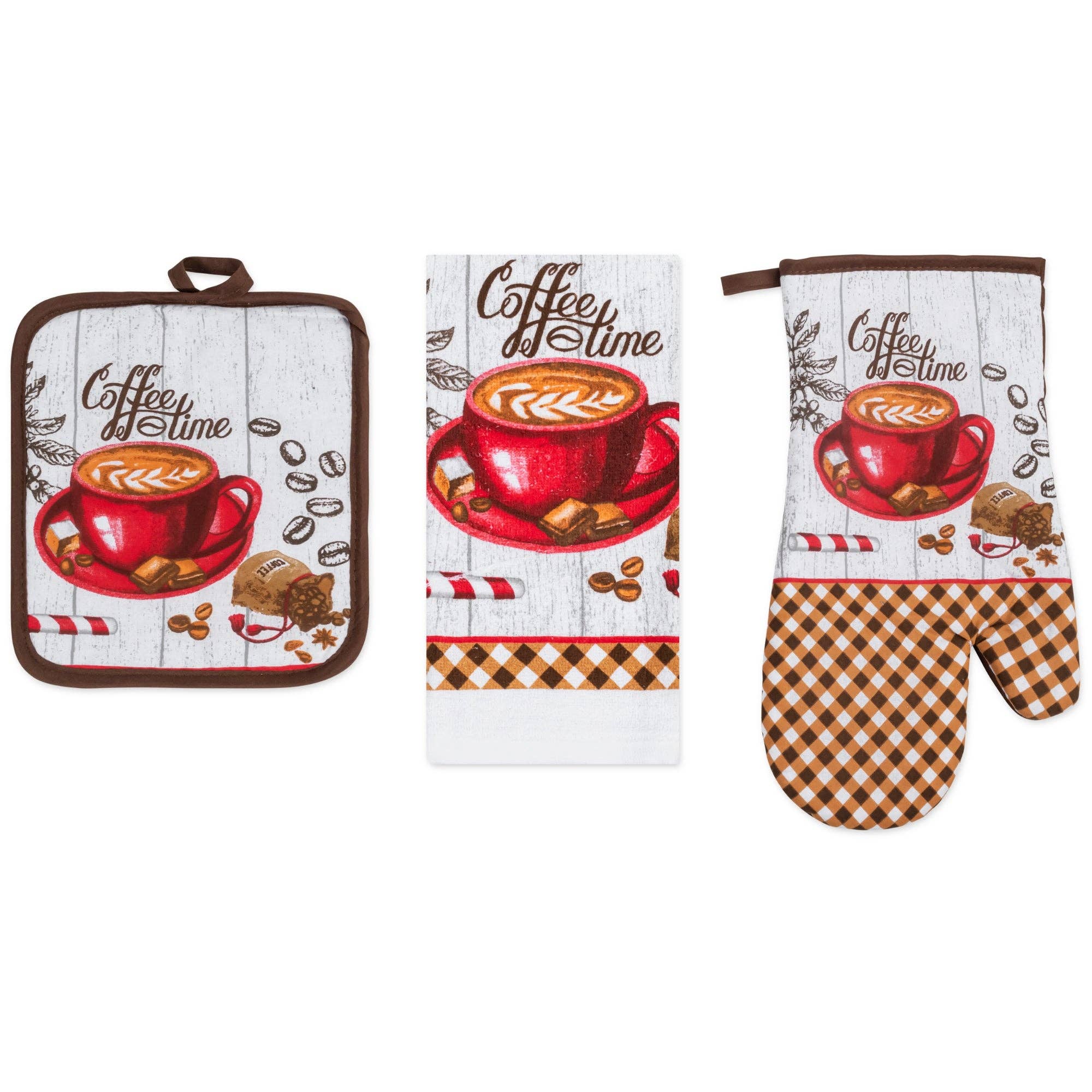 ShopBobbys - Wholesale Oven Mitt/Pot Holder - PREMIUS 3 Piece Printed Kitchen Linen Set, 1 Cotton Towel, 1 Pot Holder, 1 Oven Mitt10