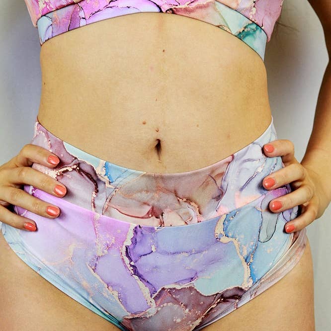 Celestial Mid Waisted Brazil Scrunch Bum Shorts for wholesale by Rarr Designs