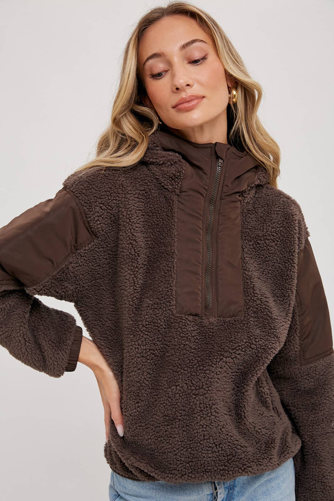 Bluivy - Wholesale Hoodie - Women's - FAUX SHEARLING CONTRAST HOODIE12
