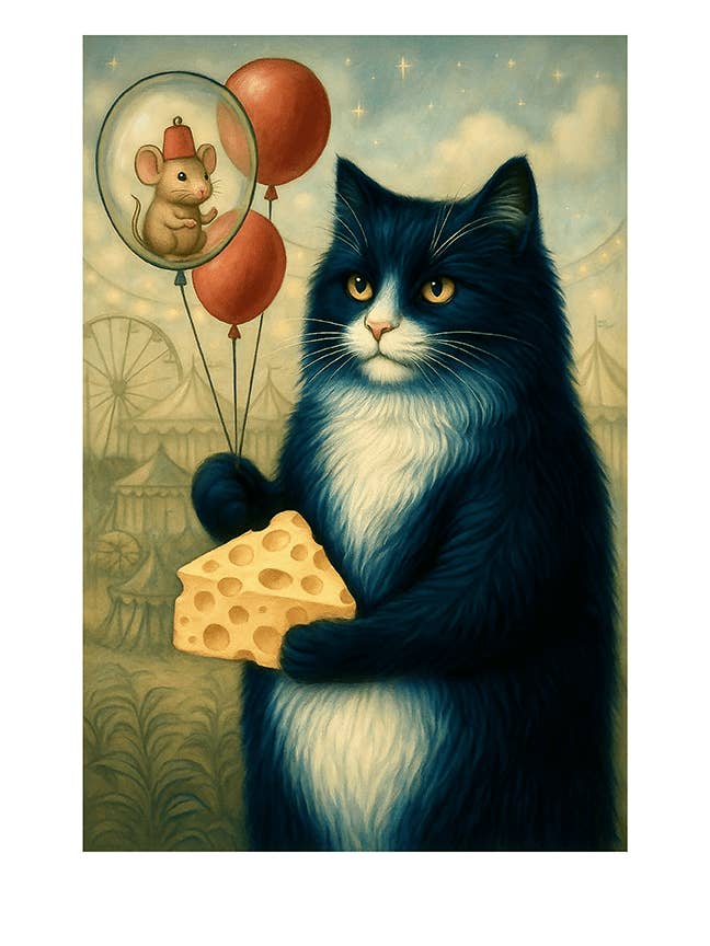 Whimsical Animal Art Print, Cat Illustration, 9x12 for wholesale by Thistle and Tale Press