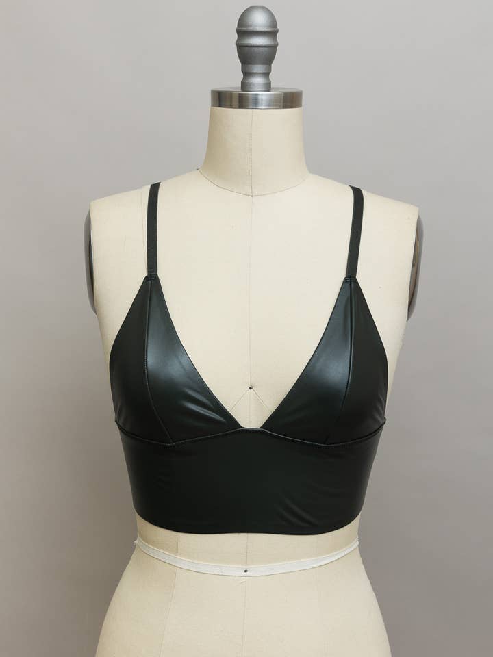 Leto Accessories - Wholesale Bralette - Women's - Faux Leather Longline Bralette - Edgy Shine3