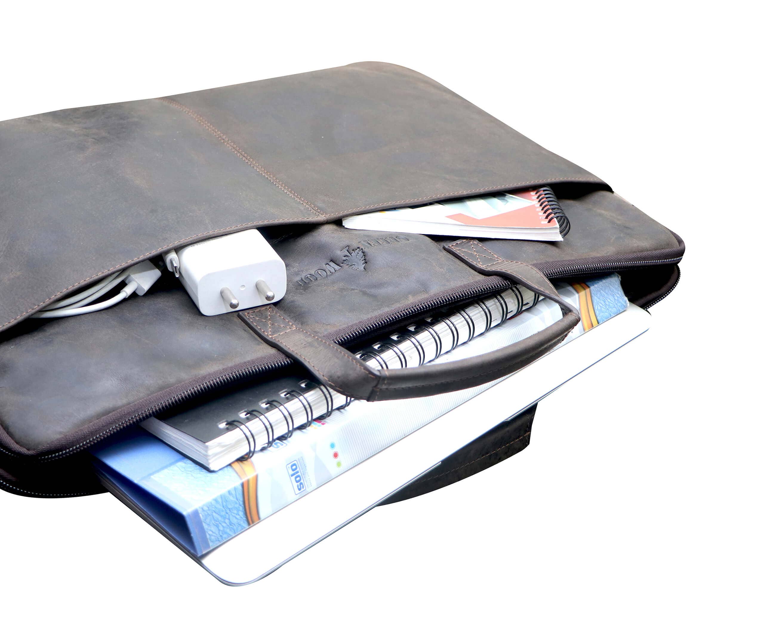 Greenwood – Mala para portátil - Unissexo por atacado – Greenwood Fred bolsa de couro para laptop de 17 polegadas com alça removível19