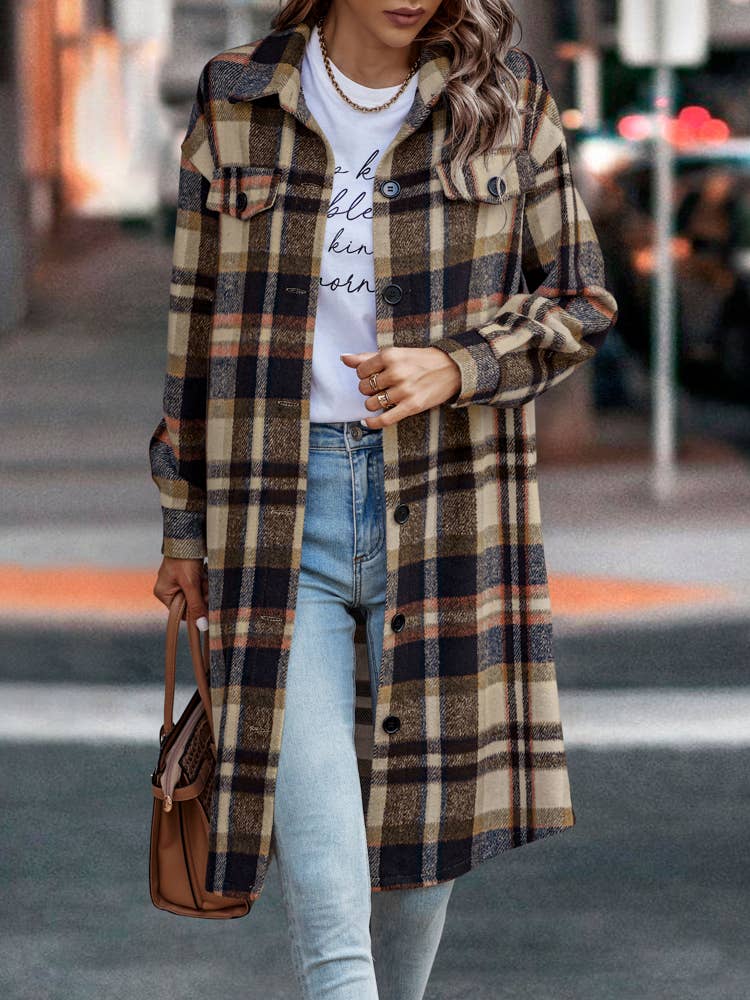 eLook - Wholesale Coat - Women's - SZ1-JK8211 Plaid Button Down Long Coat63