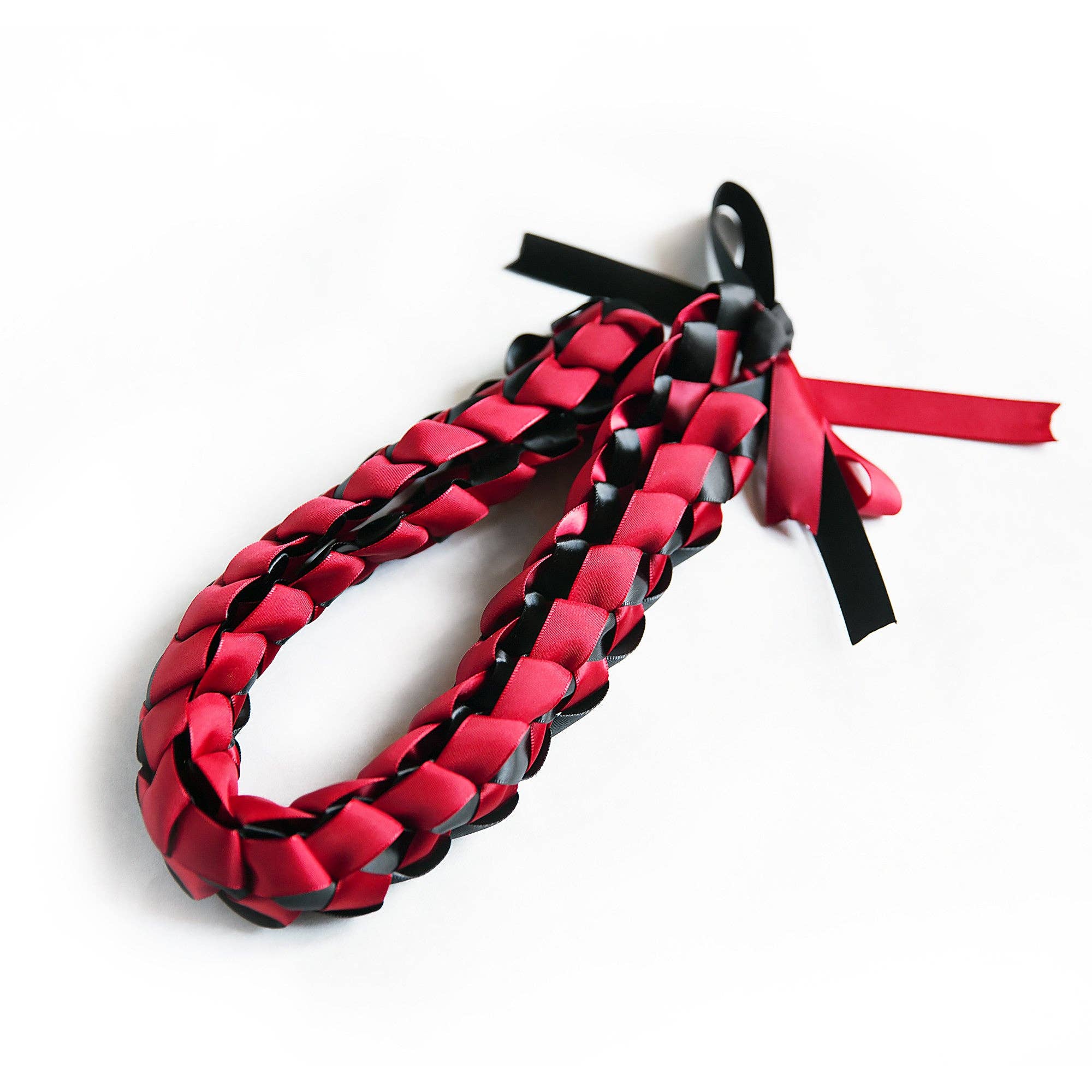 A Tangible Thought - Wholesale Woven Necklace - Ribbon Lei - Black & Red2