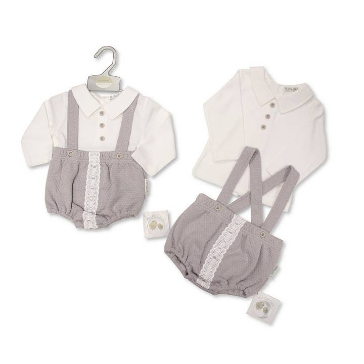 Ensemble de 2 salopettes courtes pour bébé avec dentelle pour la vente par Sheldon International