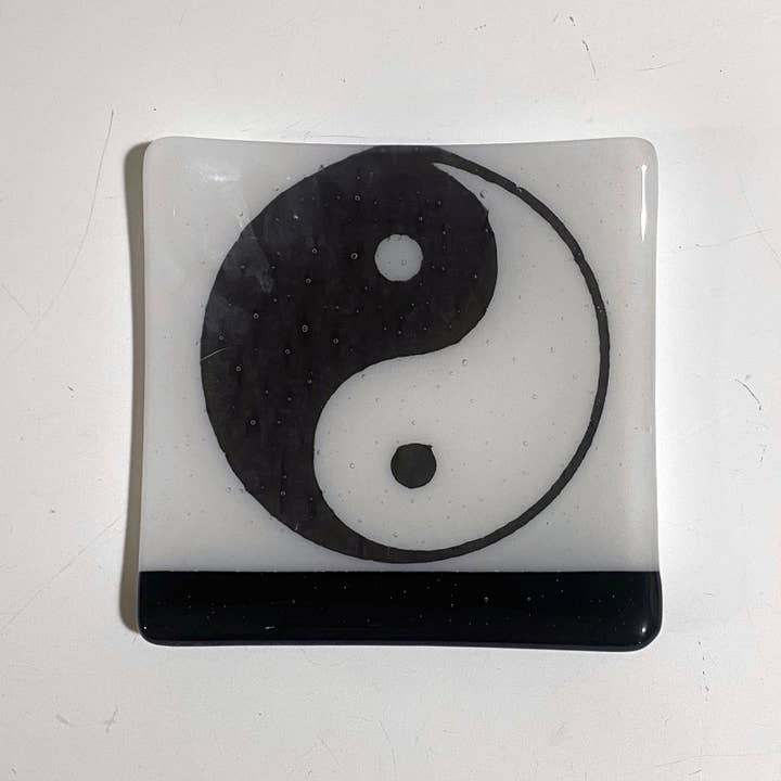 Yin Yang Fused Glass 4.5" Catch-all Dish for wholesale by Kiku Handmade | Contemporary Fused Glass Home Goods