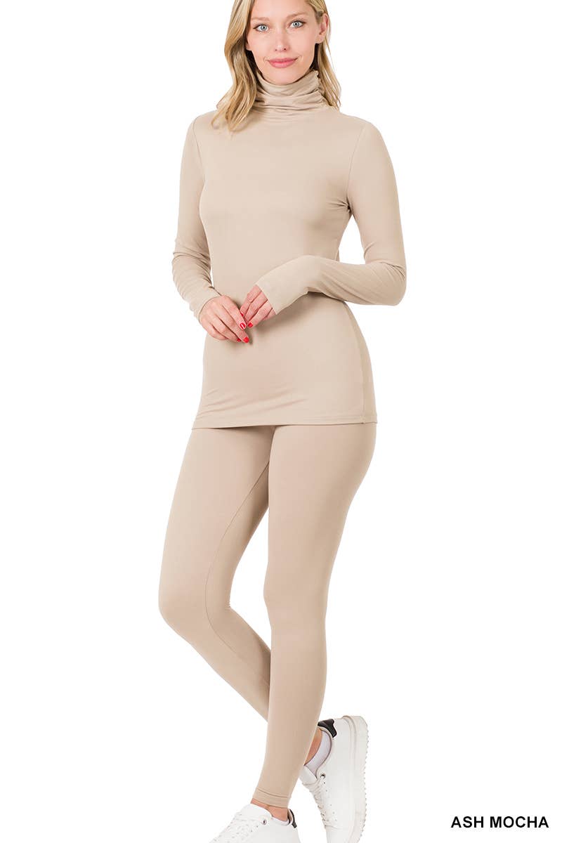 Vanilla Monkey – wholesale Lounge set – Women's – Brushed Dty Microfiber Mock Neck Top Leggings Set1